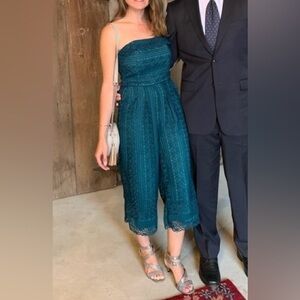 EUC Anthropologie Greylin Stowe Emerald Green Lace Strapless Romper size medium